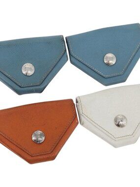 HERMES Van Cator Coin Purse Leather 4 Set Light Blue Orange white Auth 165957